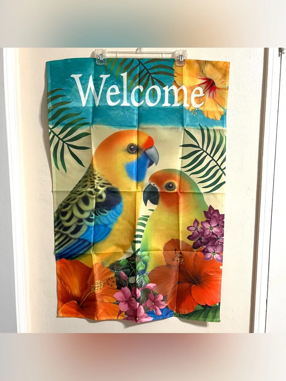 Welcome Tropical Parrot Garden Flag Banner Large Size Sun Conure Birds NWOT